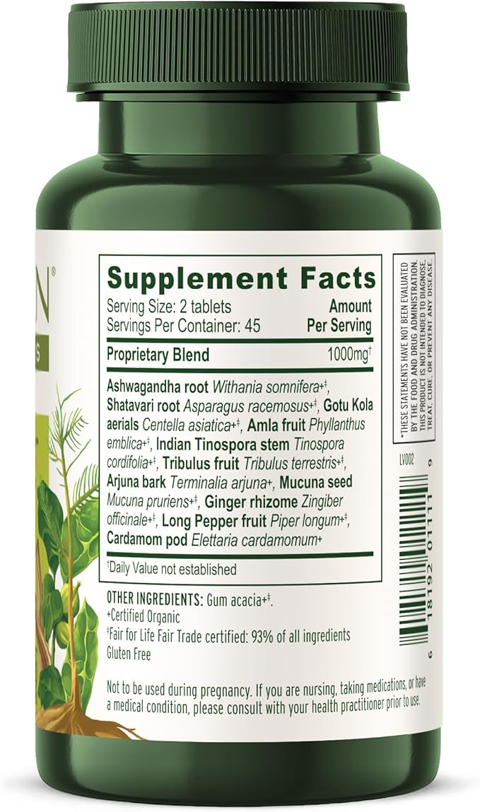 Banyan Botanicals Organic Stress Ease – Adrenal Support & Resilience Supplement – Ashwagandha & Shatavari for Fatigue & Nervous System Balance – 90 Tablets – USDA Organic