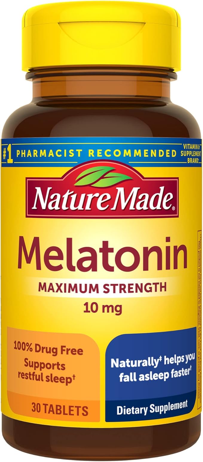 Nature Made Melatonin 10mg Extra Strength Tablets, Dietary Supplement for Restful Sleep, 30 Count, 30 Day Supply