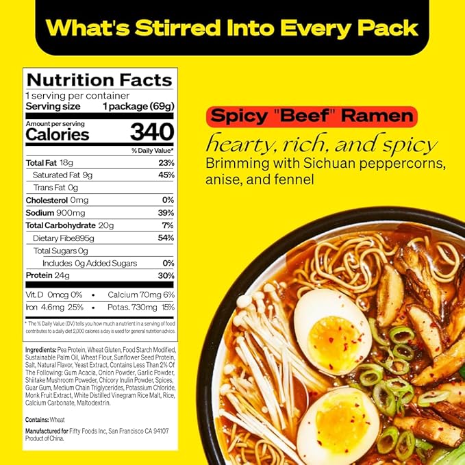 immi Spicy "Beef" Ramen, 100% Plant Based, Keto Friendly, Low Carb, High Protein, Packaged Noodle Meal Kit, Ready to Eat, 6 Pack