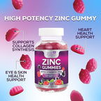 Zinc Gummies 50mg per Serving - Extra Strength Immune Support Antioxidant Gummy, Non-GMO & Gluten Free - Best Zinc Supplement for Skin Bone & Heart Health - Chewable Tasty Berry Flavor - 120 Gummies