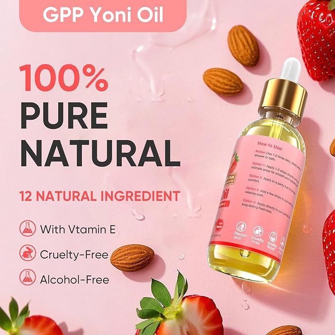 Yoni Oil Wash for Women pH Balance and Wetness, Feminine Oil Ingrown Hair, Nourishing, Moisturizing Formula for All Skin Types, Yoni Care with Vitamin E, Natural Yoni Wash(Strawberry)