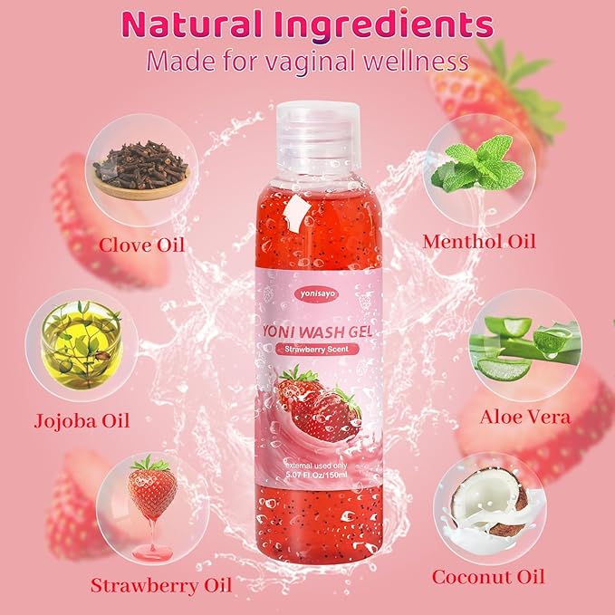 2 PCS Yoni Wash, Natural Feminine Wash for Women Ph Balance, Yoni Body Wash Vaginal Wash for Intimate Moisturizing Deodorant Remove Odor, Strawberry Scent
