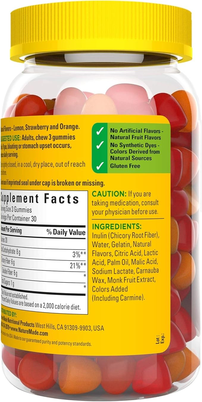 Nature Made Fiber 6 g, Dietary Supplement for Digestive Health Support, 90 Fiber Gummies, 30 Day Supply