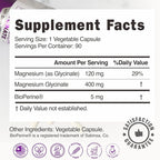 Pure Magnesium Glycinate 400mg - 5X Higher Absorption - Support Stress Relief, Sleep, Bone Health - 100% Chelated - Pure Magnesium Supplement for Women and Men- 90 Veggie Capsules