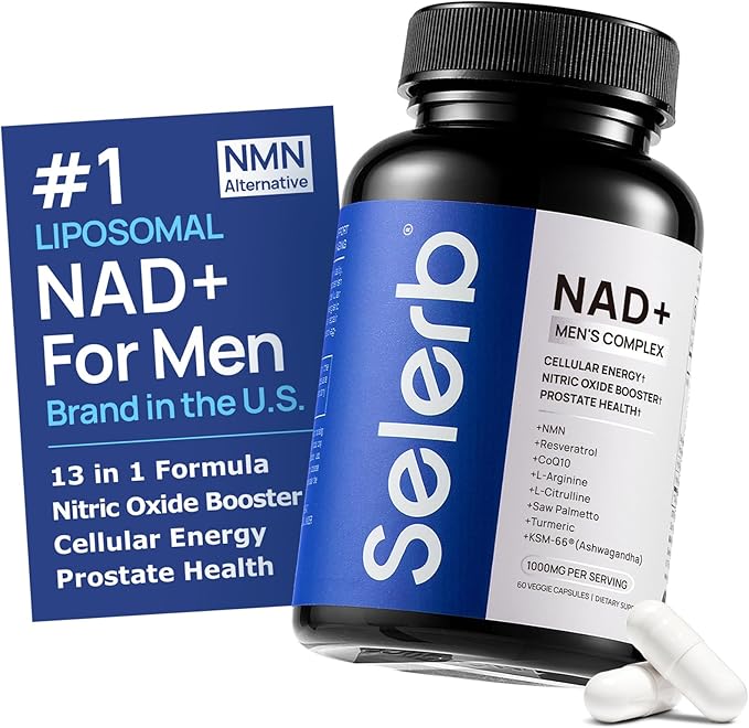 NAD Supplement for Men – Liposomal NAD+ NMN Alternative Nitric Oxide Prostate Health Supplements with Resveratrol, CoQ10, L Citrulline and Lycopene for Anti-Aging & Cellular Energy Support 60 Capsules