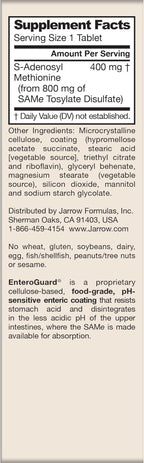 Jarrow Formulas SAMe Supplement 400 mg - 30 Tablets - High Concentration of Active S,S Form - Supports Joint Health, Liver Function, Brain Metabolism, Balanced Mood & Antioxidant Defense - 30 Servings