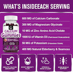 Calcium Magnesium Zinc Gummies with High Absorption Magnesium Glycinate 300mg, Potassium - Plant Complex Calcium Magnesium 2:1 Ratio, with D3 Sea Moss for Bone, Immune & Sleep Support, Vegan-2 Pack