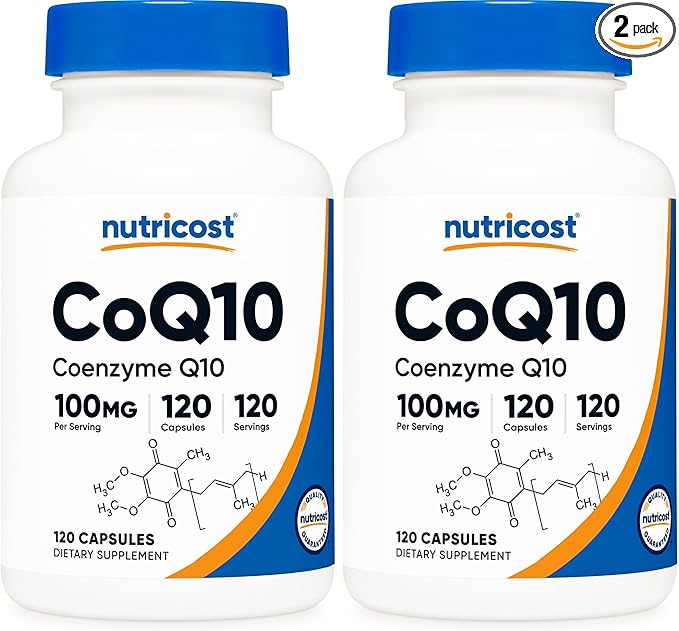 Nutricost CoQ10 100mg, 120 Vegetarian Capsules, 120 Servings - High Absorption, Vegetarian, Non-GMO, Coenzyme Q10 (Pack of 2)