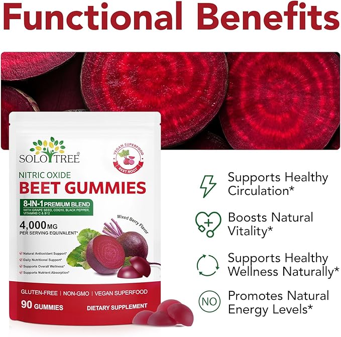 Beetroot Gummies, Organic Beet Root Chews Gummies for Natural Energy Support, Beetroot Supplement for Men and Women, 90 Count (1)