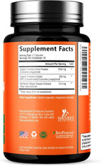 Turmeric Curcumin Supplement - 1800mg Organic Turmeric Per Serving - 95% Curcuminoids & BioPerine Black Pepper Extract for Best Absorption - Natural Vegan Joint Support, Bottled in USA - 360 Capsules