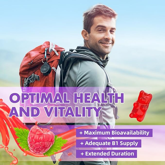 2 Pack Vitamin B1 Gummies 500mg for Adults & Kids – High Potency Thiamine B1 Supplement for Energy & Nervous System Support, Sugar-Free, Raspberry Flavor, 120 Count