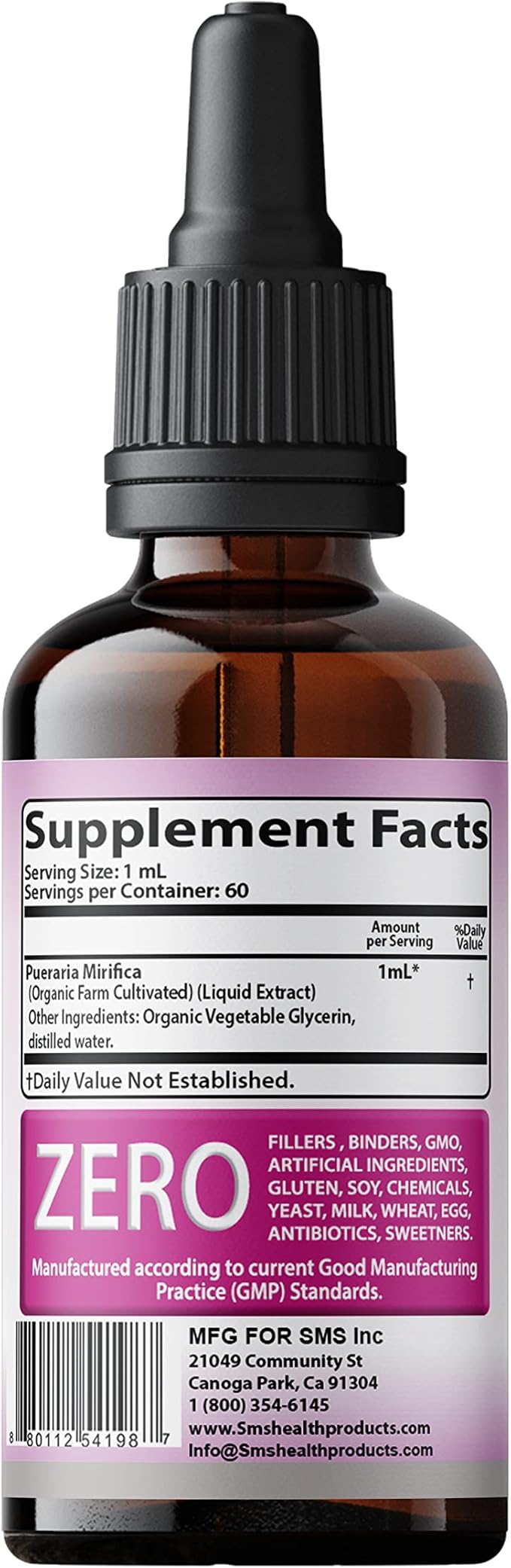 Feminizer by SMS, Pueraria Mirifica Drops for Estrogen | Premium Grade | Herbal Liquid Extract | Non-GMO, Organic, Vegan, Alcohol Free Tincture | 2 Fl Oz (60ml) | for Trans Women Ladyboy LGBT