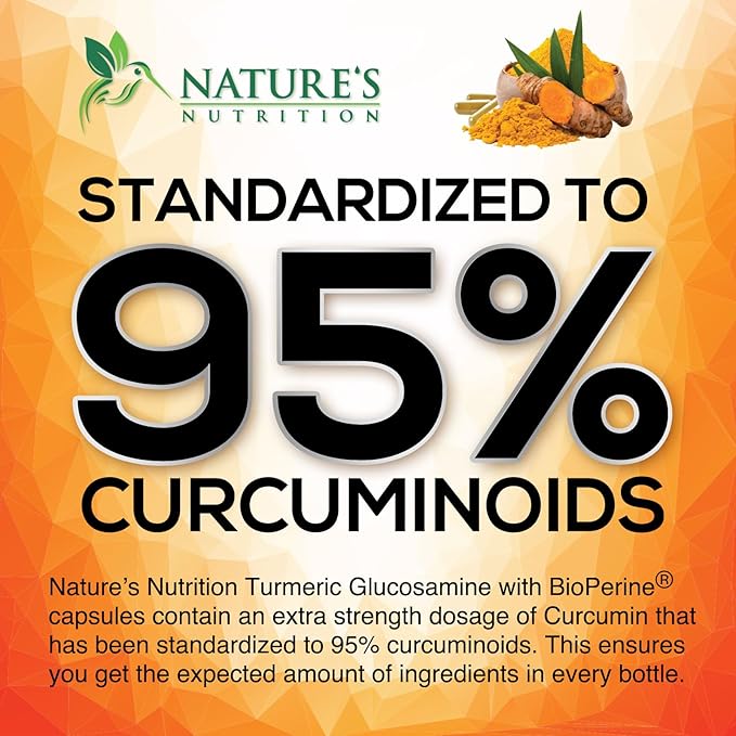 Turmeric Curcumin Supplement - 95% Curcuminoids with Glucosamine, Ginger & MSM, BioPerine Black Pepper Extract for Best Absorption, Natural Vegan Joint Support, Non-GMO, Bottled in USA - 60 Capsules
