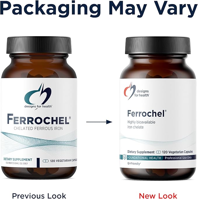 Designs for Health Iron – Vital for Energy Production, Immune & Brain Health, High Absorption Ferrochel Chelated Iron for Women & Men as Ferrous Bisglycinate Chelate – Pregnancy Safe (120 Vegan Caps)