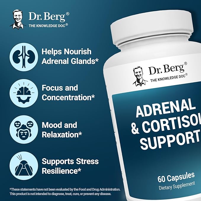 Dr. Berg Adrenal & Cortisol Capsules - Adrenal Supplement & Cortisol Manager - Mood, Focus, Relaxation and Stress Support - Adrenal Supplements with Ashwagandha Extracts - 60 Capsules