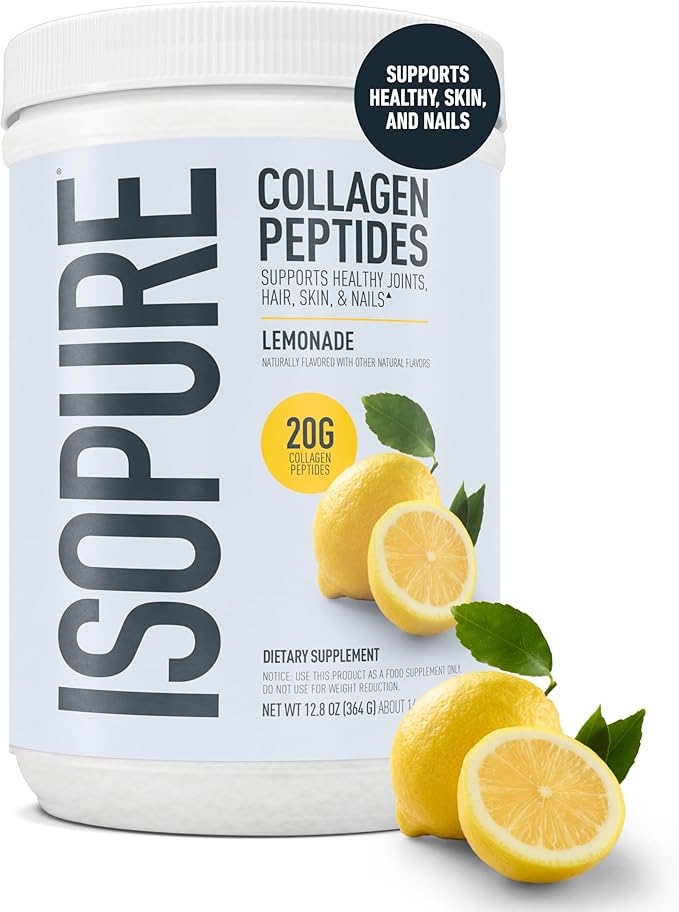 Isopure Collagen Peptides Powder, Promotes Hair, Nail, Skin and Joint Health, with Vitamin C and Biotin, Lemonade, 20g Collagen Peptides Per Serving, 11.36 Oz, 14 Servings (Packaging May Vary)