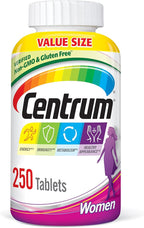 Centrum Multivitamin for Women, Multivitamin/Multimineral Supplement with Iron, Vitamin D3, B Vitamins and Antioxidant Vitamins C and E, Tablet, Gluten Free, Non-GMO Ingredients - 250 Count