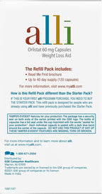 alli Weight Loss Diet Pills, Orlistat 60 mg Capsules, Non Prescription Weight Loss Aid, 120 Count Refill Pack