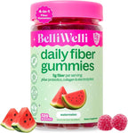 Belli Welli Fiber 4-in-1 Fiber Gummies Supplement with Added Probiotics, Collagen and Electrolytes for Regularity and Bloat Relief, Watermelon, 120 Count
