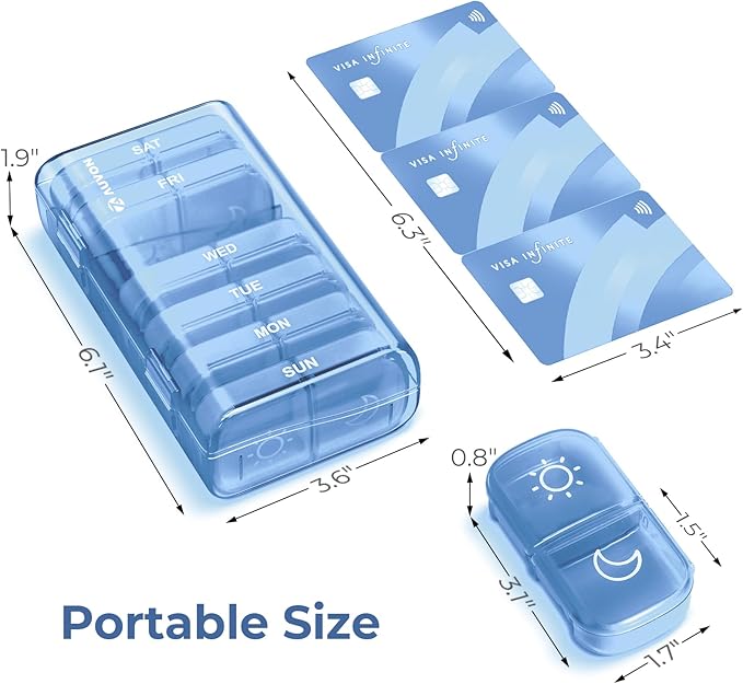 AUVON XL Weekly Pill Organizer 2 Times a Day, AM PM Pill Case with One-Side Large Opening for Easy to Use, Pill Box 7 Day Travel Medication Organizer for Medications, Vitamins, Fish Oils, Supplements
