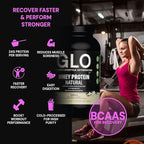 GLO Health Foods Cold-Processed Whey Protein - Vanilla Flavor - 24g Protein per Serving - Whey with Digestive Enzymes & BCAAs - Supports Muscle Growth, Strength & Recovery - 2 LB (28 Servings)