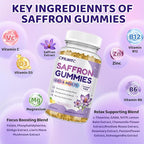 Saffron Gummies for Kids & Adults, 20-in-1 Saffron Supplements with 88.5mg Saffron Extract, B6, B12, C, D3, Magnesium for Calm, Focus, Nerve, Sugar Free, Vegan, Non-GMO - Pineapple Flavor, 120 Counts