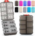 Foldable & Portable Weekly Pill Organizer 2 Times a Day with Clear Printed Labels - 7 Day AM PM Medicine Box, Week Daily Travel Pill Case Holder for Medications, Vitamin, Supplement - Clear Black