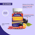 Elderberry Gummies, Elderberry Extract 300mg, with Vitamin C and Zinc, Strawberry Flavor Gummies, Non-GMOs, Gluten Free, Vegan-Friendly, Immune Support, 60 Count