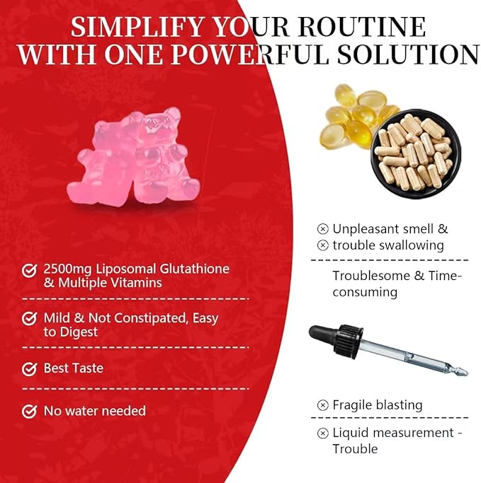 30 Days Supply 2500MG Liposomal Glutathione Gummies,Enhance 98% Absorption-for Skin whitening & Support Liver Function, Antioxidant for Aging Alleviation