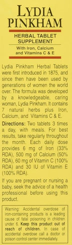 Lydia Pinkham Herbal Supplement Tablets for Menstruation and Menopause Support, 72 Count