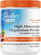 Doctors Best High Absorption Magnesium Powder Lysinate Glycinate 100% Chelated, Muscle Relaxation & Sleep Support, Gluten Free, Vegan, 100% Chelated Net Wt. 12.1 oz (340 Grams), Fruit Punch Flavor