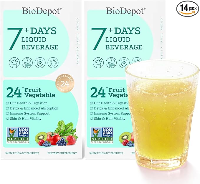 Liquid Probiotics with Prebiotics for Bloating Relief – 7 Day Gut Colon Cleanse & Detox Drink – Daily Digestive Support & Microbiome Balance – Vegan & Gluten-Free (2-Pack)