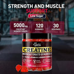 Creatine Gummies for Men & Women, Creatine Monohydrate Gummies, 5g Creatine per Serving, Gluten Free, Vegan Friendly, Strawberry Flavor, 120 Count