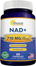 aSquared Nutrition NAD Resveratrol Supplement - NAD+ Nicotinamide Riboside 500mg (Vitamin B3) Plus Trans-Resveratrol & Quercetin - NMN Alternative for Men & Women - 60 Capsules