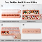 Foldable Pill Organizer 2 Times a Day w/Etched Labels -Dual Protection & Portable Weekly AM PM Pill Box, 7 Day Medicine Container, Large Travel Pill Case for Week Daily Supplement Vitamin - Pink
