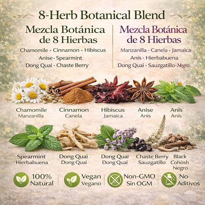 Women’s(Mujere)Herbal Tea–24 Tea Bags–Traditional Infusion,Chamomile,Cinnamon,Hibiscus,Anise,Spearmint,Dong Quai,Chaste Berry & Black Cohosh Authentic Botanical Blend –100% Natural,Vegan,Caffeine-Free – By BexpertsUSA