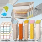 Protein Powder Containers & Supplement Travel Pack: 100 Leakproof Powder Dispensers with Funnel & 3 Portable Pouches for Gym, Outdoor, Travel