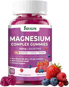 Magnesium Complex Gummies 500mg - Magnesium Glycinate, Citrate, Malate with Vitamin D3, C, B6, B12, Zinc & Calcium, Magnesium Supplement Chewable Support Calm, Muscle, Mood - Vegan 60 Counts