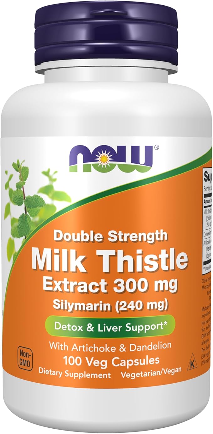 NOW Foods Supplements, Silymarin Milk Thistle Extract 300 mg with Artichoke and Dandelion, Double Strength, Supports Liver Function*, 100 Veg Capsules