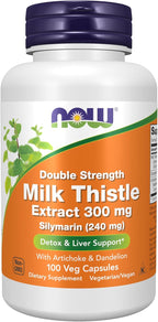 NOW Foods Supplements, Silymarin Milk Thistle Extract 300 mg with Artichoke and Dandelion, Double Strength, Supports Liver Function*, 100 Veg Capsules