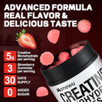 99.9% Creatine Monohydrate Gummies, SGS Certified, 5000mg Creatine Gummies for Men & Women, Support Muscle Strength, Recovery & Stamina, Sugar Free, Vegan, Non-GMO, Strawberry Flavor, 90 Count
