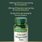 Nature's Bounty Calcium Magnesium & Zinc Caplets, Immune & Bone Health, Daily Supplement, 1000mg Calcium, 400mg Magnesium, 600 IU Vitamin D, Gluten Free, 100 Caplets