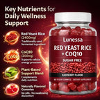 Lunessa Red Yeast Rice, with Red Yeast Rice 2400mg, CoQ10 200mg, Restores Body Vitality & Maintains Healthy Cholesterol Levels for Men & Women, Non-GMO, Vegan, Raspberry Flavor, 60 Gummies (1)