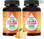 Vitamin D3 K2 Gummies with Calcium, 2000 IU D3 & 200 mcg K2 & 200 mg Calcium, Sugar Free Vitamins Supplement Supports Healthy Bone, 120 Count