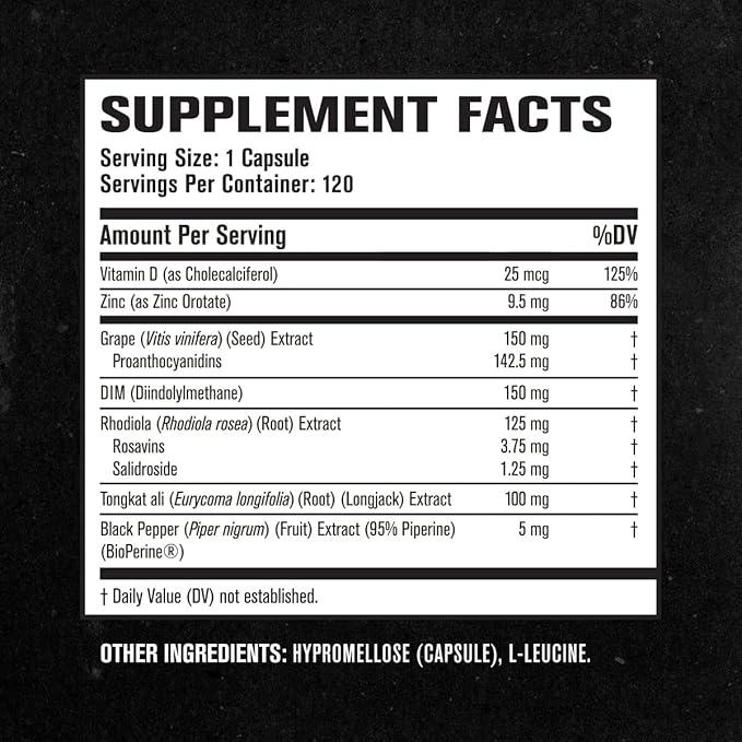 Jacked Factory Androsurge Estrogen Blocker for Men - Natural Vitality Booster for Men & Estrogen Metabolizer with Tongkat Ali, DIM, Rhodiola & More - 120 Count