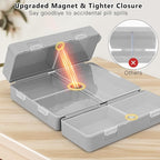 FYY Daily Pill Organizer,7 Compartments Portable Pill Case Travel Pill Organizer,[Folding Design] Pill Box for Purse Pocket to Hold Vitamins,Cod Liver Oil,Supplements and Medication-Grey