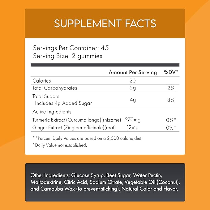 Turmeric & Ginger Gummies – Joint & Mobility Support – Natural Antioxidant Blend – Vegan, Non-GMO, Gelatin-Free, Pectin-Based – Made in USA – 90 Count – Herbal Wellness Gummy