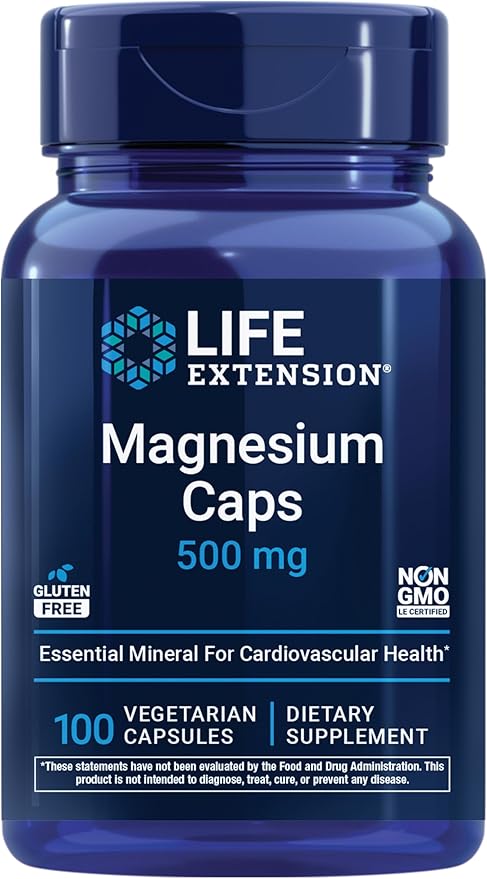 Life Extension Magnesium Caps, 500 mg, Magnesium Oxide, Citrate, and Succinate, Heart Health, Healthy Bones, Metabolism Support, 100 Vegetarian Capsules