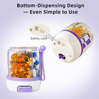 4 Compartments Pill Bottle Organizer, Anti-Mix Travel Pill Dispenser with Safety Lock, Pill Case with 16pcs Labels, Cute Pill Organizer for Seniors, Caregivers & Daily Vitamin Management(Purple)