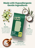 Earth Rated XL Pet Wipes for Dogs & Cats, Unscented Hypoallergenic, 60 Ct